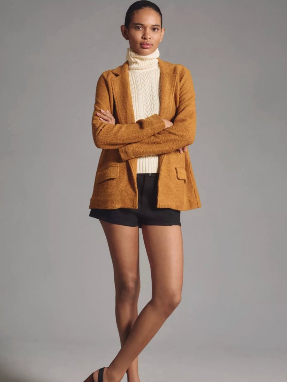 Anthropologie Maeve Textured Single Button Relaxed Blazer - Mustard